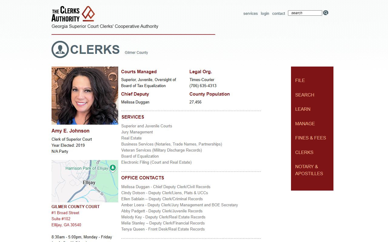 Gilmer County Clerk of Superior Court GSCCCA clerk profile records