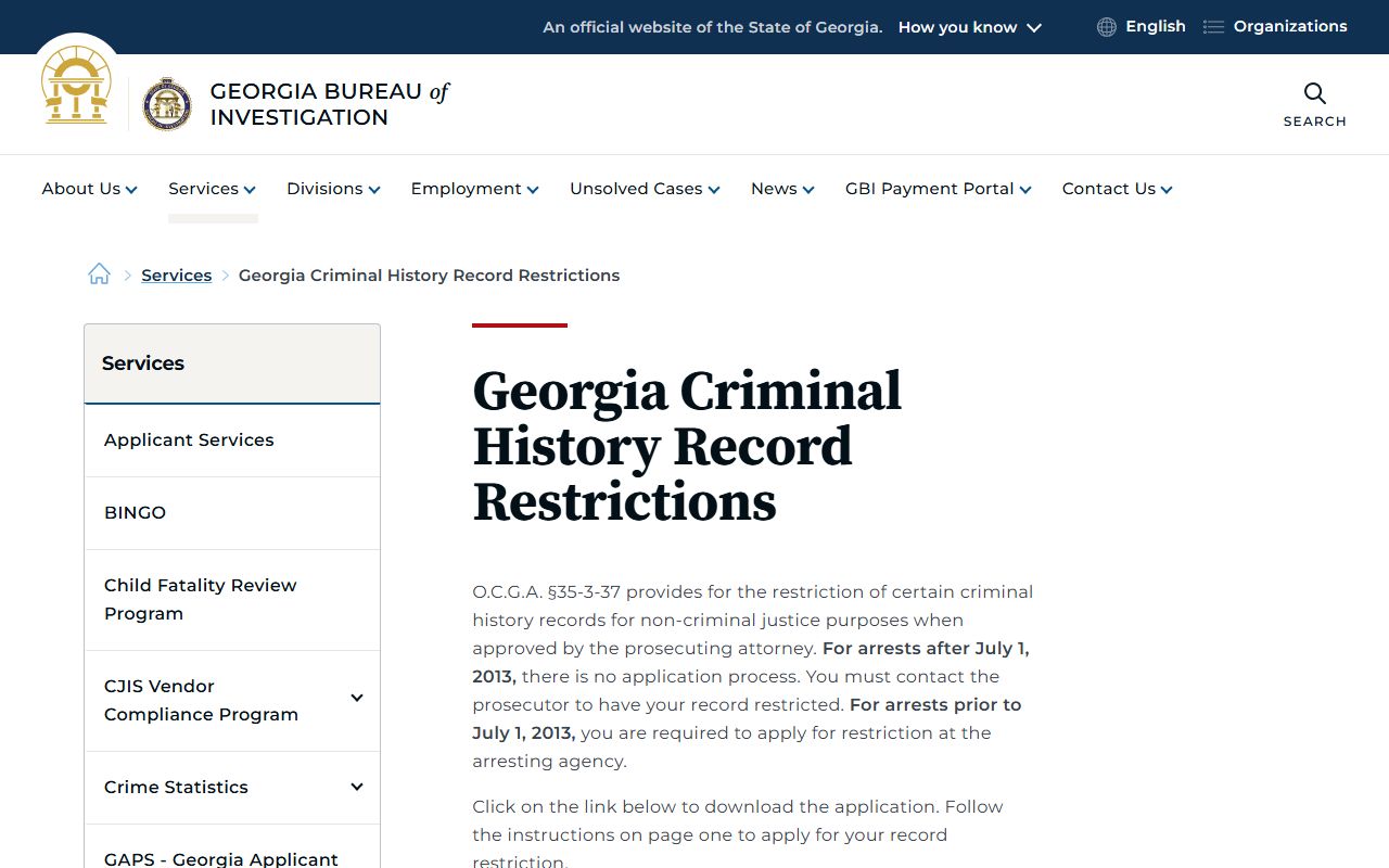 Gilmer County arrest records GBI record restriction source