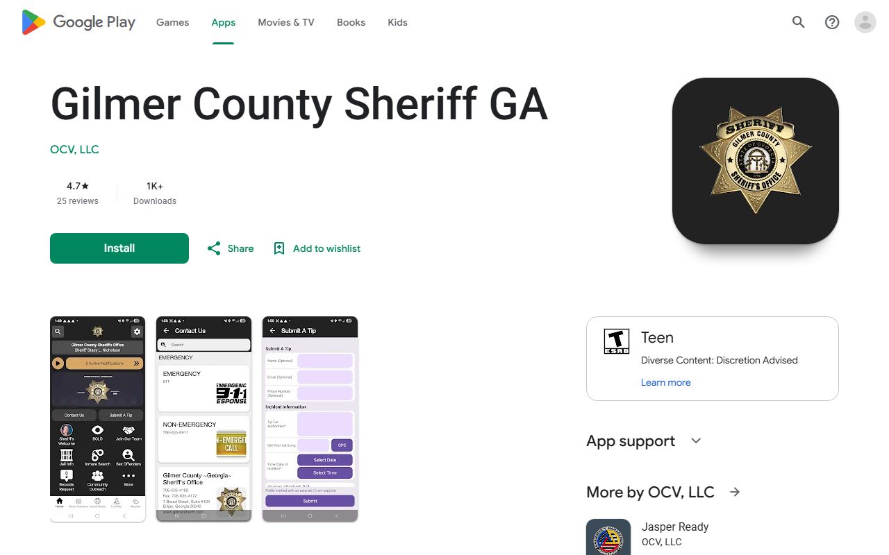 Gilmer County arrest records Google Play sheriff app source