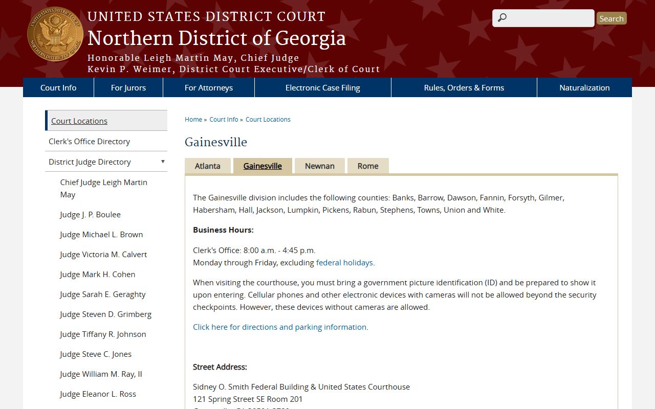 Gilmer County court dockets Gainesville federal courthouse page