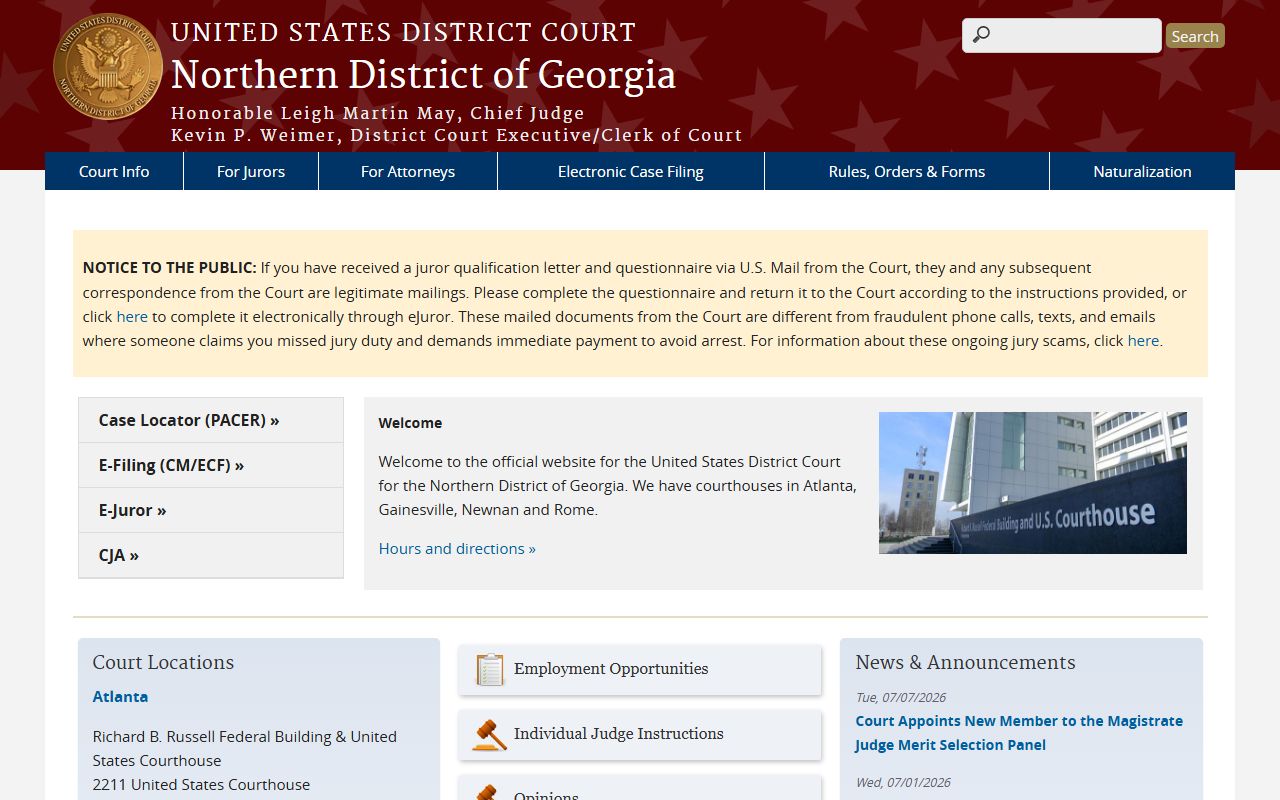 Gilmer County court dockets Northern District of Georgia home page