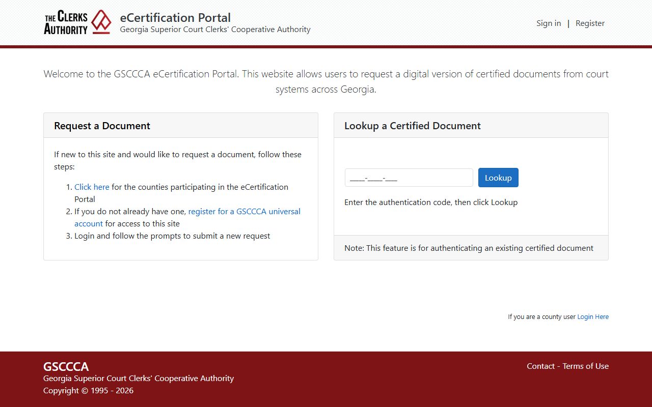 Gilmer County court records GSCCCA eCertification portal
