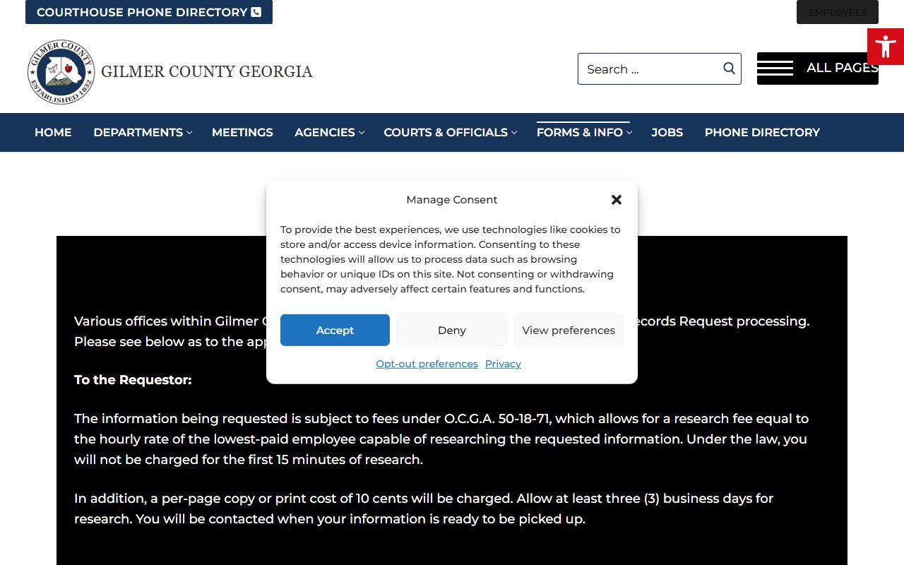 Gilmer County court records open records request page
