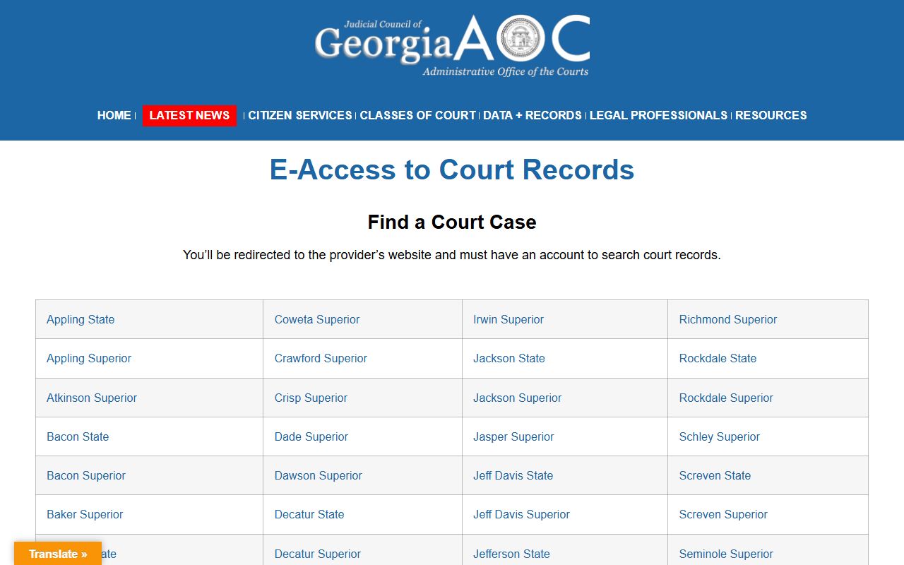 Gilmer County traffic court records Georgia Courts e-access page