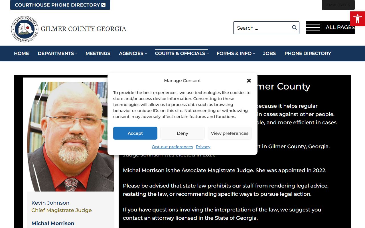 Gilmer County court records Magistrate Court and warrant access page