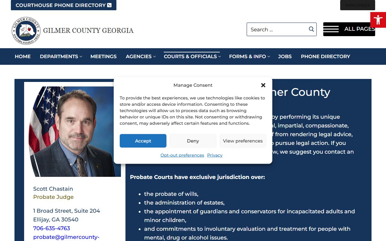 Gilmer County Probate Court records page