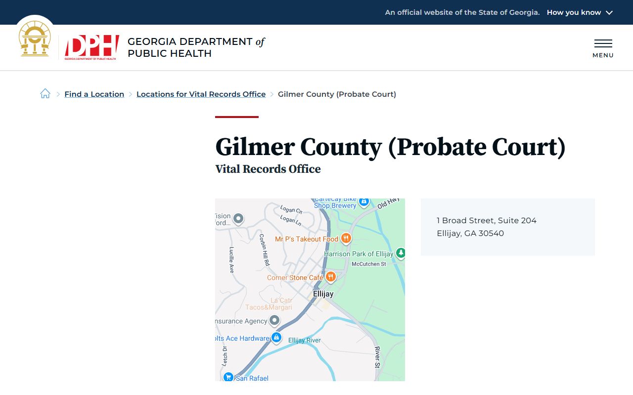 Gilmer County probate records DPH Probate Court vital records page